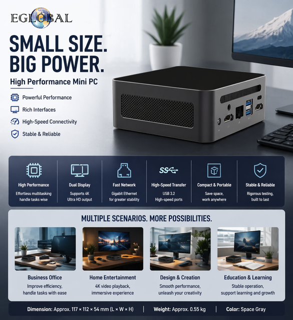 Intel Core I5 12450H Wifi6 BT5.2 Mini Gamer Desktop PC New Office DDR4 16GB RAM 1TB M.2 SSD/HDD Storage Mini PC for Gaming