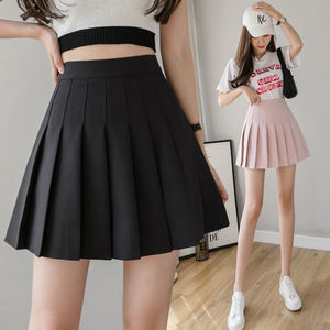 Mini-jupe plissée taille haute, couleur unie, coupe trapèze, pour femme, style coréen, en tissu polyester, collection automne - Product Image 2