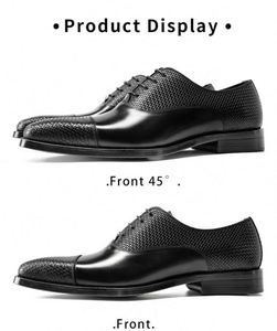 Chaussures Oxford en cuir confortables à lacets pour hommes, semelles épaisses antidérapantes, bout pointu, design à empiècements, pour mariage et soirée - Product Image 6