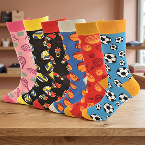 Chaussettes de sport jacquard fantaisie colorées et amusantes pour le football, le tennis et le volley-ball, épaisses, respirantes, décontractées, collection printemps, vente en gros - Product Image 3