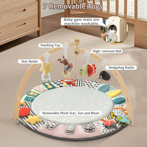 Pieghevole in legno per il bambino gioco palestra con 7 giocattoli sensoriali per il bambino appena nato tappetino attività palestra 6 zone di sviluppo pancia tempo tappetino - Product Image 3