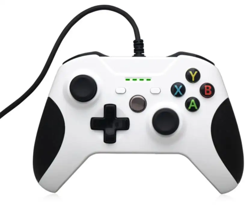 Télécommande de jeu filaire USB pour X-box One Slim avec double vibration et manette de 3.5mm ABS blanc + noir 1.5M