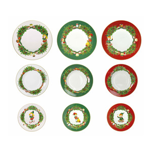 Service de table en céramique Elfomagia, 6 pièces, Noël, avec motif d'elfe et de couronne, peint à la main, passe au lave-vaisselle - Product Image 1