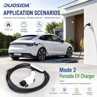 Chargeur EV Mode 2 J1772 16A 240V -30°C à 50°C, câble TPU 7,6 m, protection contre les fuites et la foudre, USA