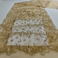 Nouveau en stock : Tissu à motif ondulé large avec broderie de sequins en cristal et de perles tubulaires, idéal pour les robes et les tenues de soirée