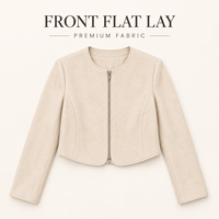 Veste courte personnalisée pour femme en jacquard subtil, col rond, fermeture éclair, manches longues, coupe ajustée, pour un style décontracté et urbain