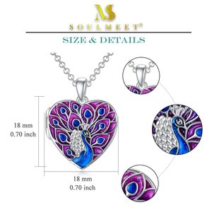 Collar con medallón de foto de pavo real de Plata de Ley 925, joyería, collar con imagen de corazón - Product Image 3