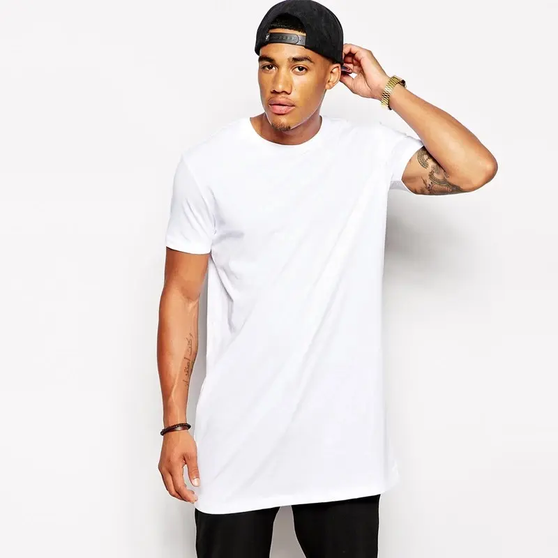 T-shirt homme 100% coton, personnalisé, Long, Hip-Hop, blanc, surdimensionné, Long, blanc, grande taille