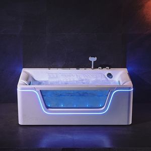 Baignoire de balnéothérapie intérieure pour 1 personne de 1700 mm avec écran en verre, acrylique, baignoire de massage hydrothérapeutique pour la salle de bain - Product Image 2