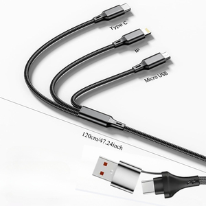 Câble compatible 3-en-1 portable en alliage d'aluminium USB-C USB-A 100W pour charge rapide 5A, batterie externe pour téléphones <span class=keywords><strong>iPhone</strong></span>/Android - Product Image 4