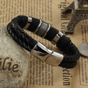 Fashion Jewelry Bracelets Stainless Steel Leather Bracelet <b>Men</b> Handmade Leather Bracelet - Product Image 3