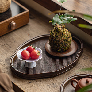 Chinese-style bamboo woven mat <b>tea</b> <b>tray</b> with begonia and auspicious design, a high-end Zen-inspired afternoon <b>tea</b> serving <b>tray</b>. - Product Image 3