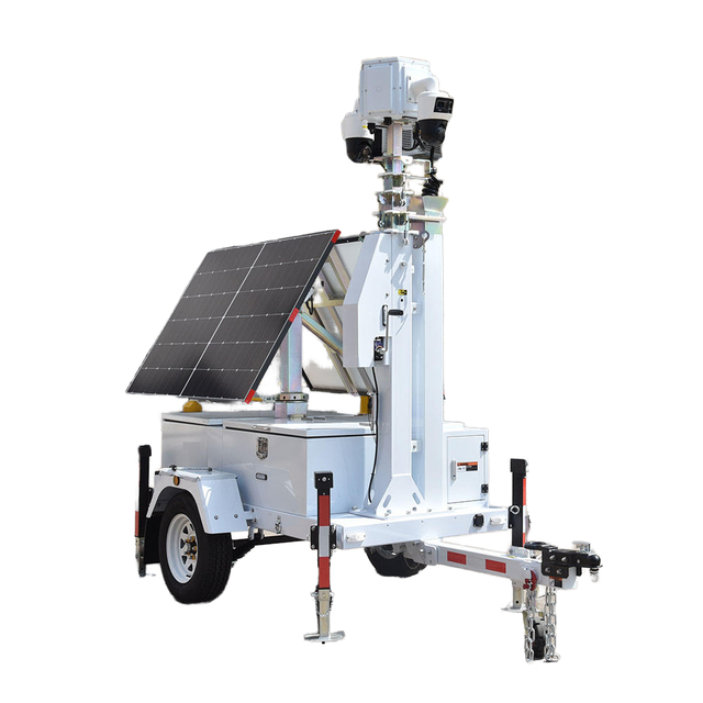 Mobile Solar CCTV  Trailer 2\*435W Mono Solar Panel 7200Wh Battery 4MP HD IP Camera for Remote Security Monitoring