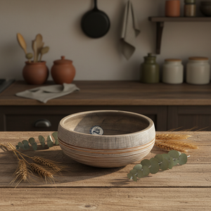 Современная керамическая раковина ручной работы сине-белого цвета с легкочистящейся чашей с деревянной гравировкой для столешницы в ванной комнате - Product Image 2