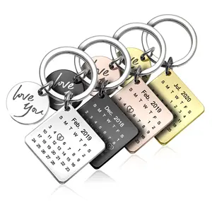 Promotional Calendar Keyring Gift Items For Boyfriend Girlfriend Custom Engraving Heart Shaped Calendar Keychain