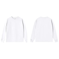 T-shirt décontracté à manches longues pour homme, col rond, blanc, coupe ample, 100 % coton, 300 g/m², avec logo personnalisé