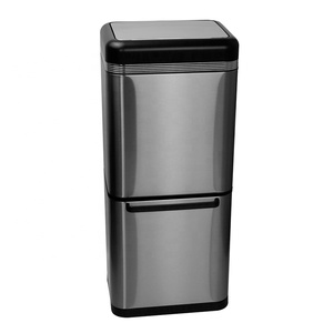 Outdoor Bin Waste New Arrival Durable Outdoor Recycle Trash Bin Large Capacity 2 Layers Compartments Stainless Steel Family Recycle Waste Bin