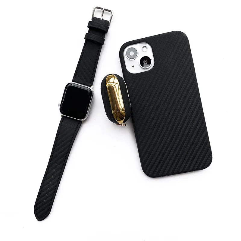 Cool Carbon Fiber Lederen Horlogebandje Voor Apple Horloge