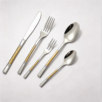 Ensemble de couverts écologiques en acier inoxydable 410, plaqué or, manche texturé, finition miroir, luxe, 5 pièces, pour mariage