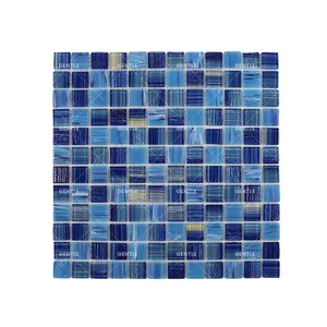 2023 blue mixed hand painting glass mosaic gloden line shinning swimming pool mosaic tiles Mosaico de piscina