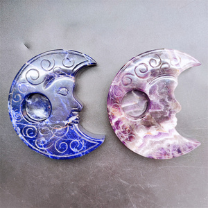 Portacandele Naturale in Ametista a Forma di Luna, Portacandele in Cristallo di Sodalite per Decorazione Casa - Product Image 3