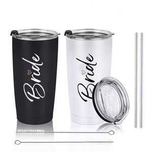 Couple Bride Tumbler Cup Gift <b>Set</b> for Mr and Mrs Stainless Steel Tumbler <b>Coffee</b> Cup <b>Mug</b> with Lid and Straw - Product Image 3