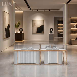 Vitrine à bijoux en verre de luxe avec acier inoxydable et bois, logo personnalisé, serrure OEM/ODM, design moderne - Product Image 1