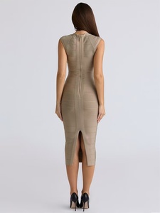 Nouvelle Robe Midi Moulante Sexy Sans Manches pour Femme, Chic, Unie, Col en V, Bretelles, Robe de Soirée Élégante pour Dames - Product Image 4