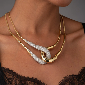 قلادة متشابكة فاخرة مطلية بالذهب مطعمة بالكريستال قلادة نسائية أنيقة من النحاس الأصفر متقاطعة مع خيوط قلادة قلادات للحفلات - Product Image 2