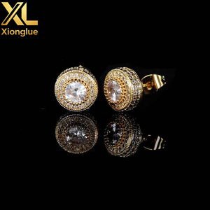 Elegant High End <b>Small</b> Quantity Accessories Wholesale Round Full Zircon <b>Silver</b> Plated Hip Hop Gift Men <b>Earrings</b> - Product Image 5