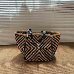 Bolso Tote de Rafia de Alta Calidad con Correa de Hombro de Cuero, Bolso de Mano para Mujer, Verano - Product Image 3