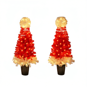 Árbol de Navidad Dibao de 1.2 m con diseño de gorro de Papá Noel, árbol artificial con luces LED blancas cálidas, decoración de mesa para interiores, juego de 2. - Product Image 1