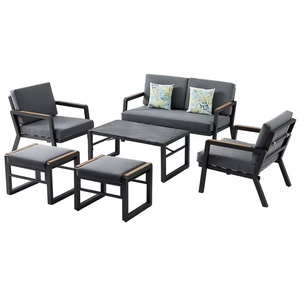 FYZK - Juego de Sofás de Metal Modernos y Lujosos para Exteriores, Color Negro y Gris, para Patio, Jardín, <span class=keywords><strong>Terraza</strong></span>, Sofá Seccional con Mesa, <span class=keywords><strong>Muebles</strong></span> para Hotel y Villa, OEM - Product Image 2