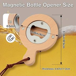 Wooden Key Bottle Opener Magnetic Bears in Blue Hat Bottle Opener Beech Wood Round Handle Magnet Wood <b>Light</b> Brown Hanging <b>Rope</b> - Product Image 3