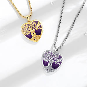 Merryshine cura ametista albero della vita collana Vintage cristallo cuore energia naturale ametista albero in filigrana - Product Image 6