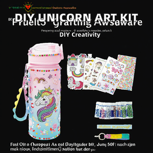 Kits d'art autocollants Licorne Gemmes - Bricolage créatif en plastique pour décorer les bouteilles d'eau des filles - Jouets à coller pour anniversaires - Product Image 2