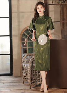 Été cheongsam fille tempérament jeune chinois traditionnel rétro <span class=keywords><strong>qipao</strong></span> vert soirée élégante robe femmes dames usine - Product Image 6