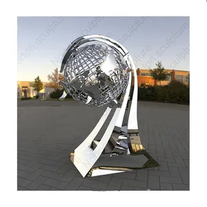 Escultura decorativa de metal para exteriores, el último diseño, Escultura del tema de la paz mundial, escultura grande de globo de acero inoxidable
