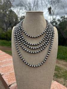 HANDMADE 8MM <b>STERLING</b> <b>SILVER</b> <b>PEARL</b> STYLE BEADED <b>NECKLACE</b> with NATURAL STONE MULTI-PLATED UNISEX for ANNIVERSARY - Product Image 4