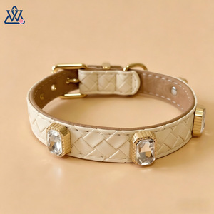 Wangwuwu <b>Pet</b> <b>Collar</b> For Dogs And Cats Jeweled Luxury White Leather All Seasons - Product Image 1