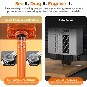 Grabador Láser TOOCAA NOVA 20W con Diodo, Cámara HD de 5MP, Enfoque Automático, Máquina de Grabado en Madera de Sobremesa con Kit Rotatorio - Product Image 3