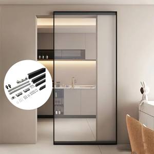 Système <span class=keywords><strong>de</strong></span> porte coulissante sans rail, quincaillerie cachée, avec fermeture douce, installation <span class=keywords><strong>de</strong></span> miroir en verre, sans <span class=keywords><strong>bruit</strong></span>, kits <span class=keywords><strong>de</strong></span> porte coulissante transparente - Product Image 1