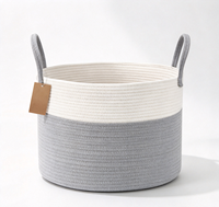 Grand panier de rangement en corde de coton avec poignées, panier à linge rond tissé, organisateur de vêtements, jouets et couvertures pour chambre et salon