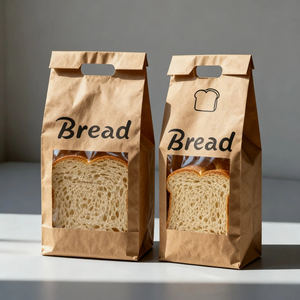 ถุงขนมปังกระดาษสีน้ำตาลกันความชื้นใช้ซ้ำได้เป็นมิตรต่อสิ่งแวดล้อมใช้ซ้ำได้ถุงเก็บอาหารบรรจุภัณฑ์เบเกอรี่พร้อมเนกไท - Product Image 3