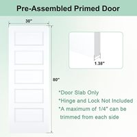 Puerta Interior de Madera Estilo Shaker 30x80, Blanca Preimpregnada, Puerta Shaker de 5 Paneles para Proyectos de Viviendas y Apartamentos Americanos