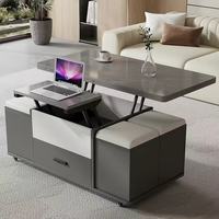 Table basse multifonctionnelle à plateau relevable, hauteur réglable avec plateau en pierre frittée et tabourets