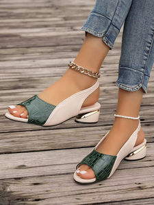 Sandalias de Verano con Tacón Medio y Plataforma en Contraste para Mujer, Material Suave, Diseño de Boca de Pescado, Tallas Grandes - Product Image 6