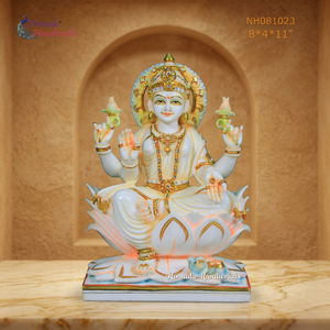 Statue de Lakshmi en marbre culturel motif Lotus |   Idole de la déesse Lakshmi en marbre pour le temple à domicile, le bureau et la décoration religieuse - Product Image 3