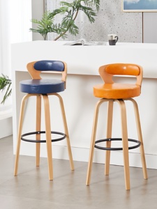 Taburete de Bar Moderno Estilo Song de Madera Maciza con Respaldo Giratorio Sin Reposabrazos para Uso Doméstico - Product Image 3