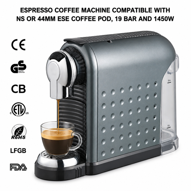 Compact Home Espresso Pod Maker 1450W Fast Heating System Compatible With NS Capsule or 44mm ESE Coffee Pod